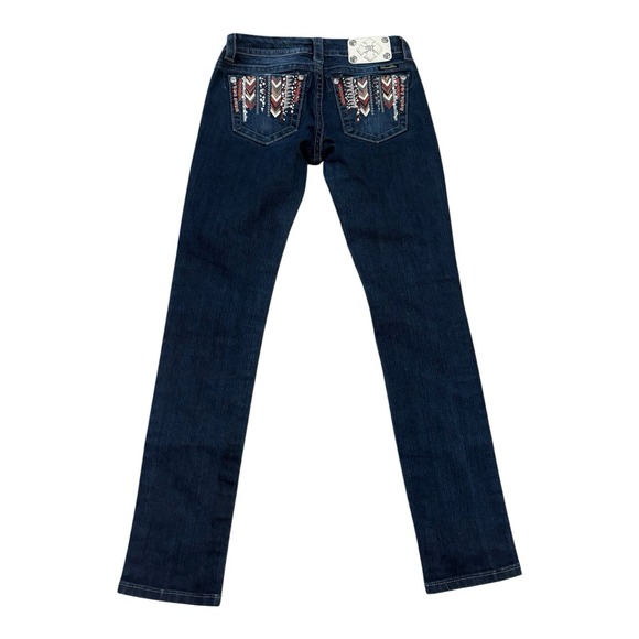 Miss Me Mid Rise Easy Skinny Jeans Women Size 25 (28x31) Blue Denim Studded - Picture 1 of 10